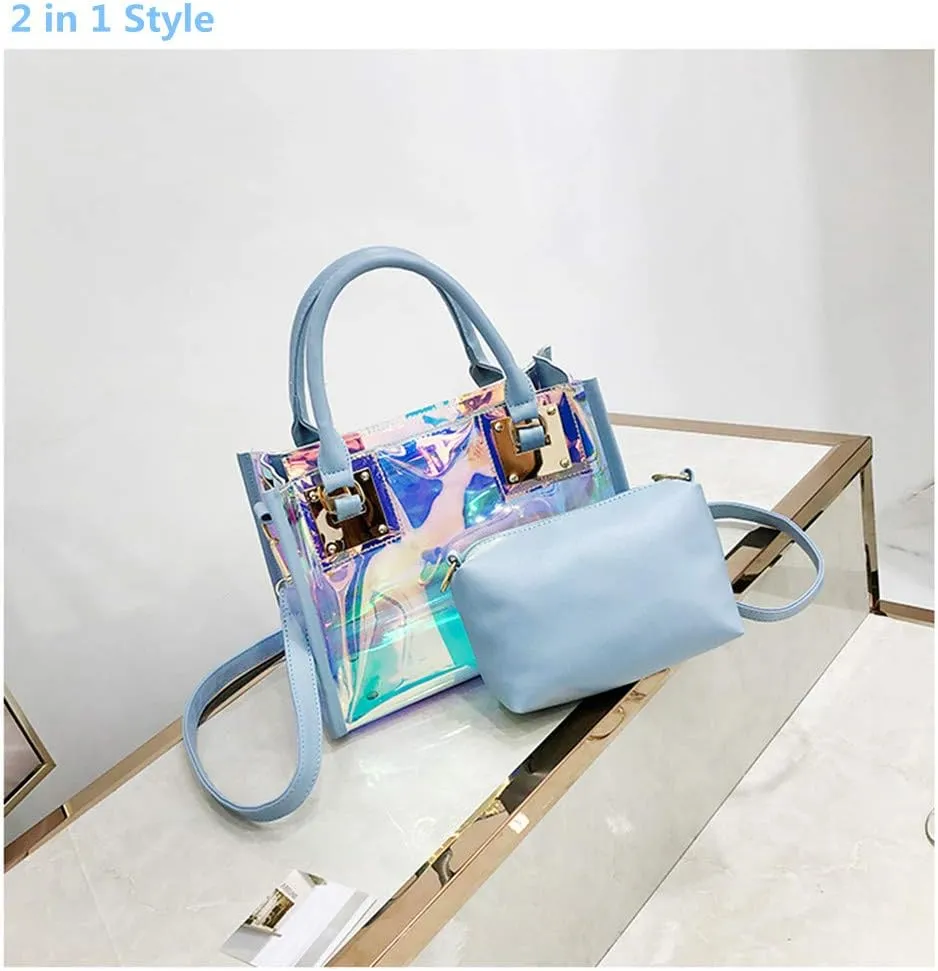 Women Transparent Shoulder Crossbody Bag, 2 in 1 Designer Fashion Handbag Purse