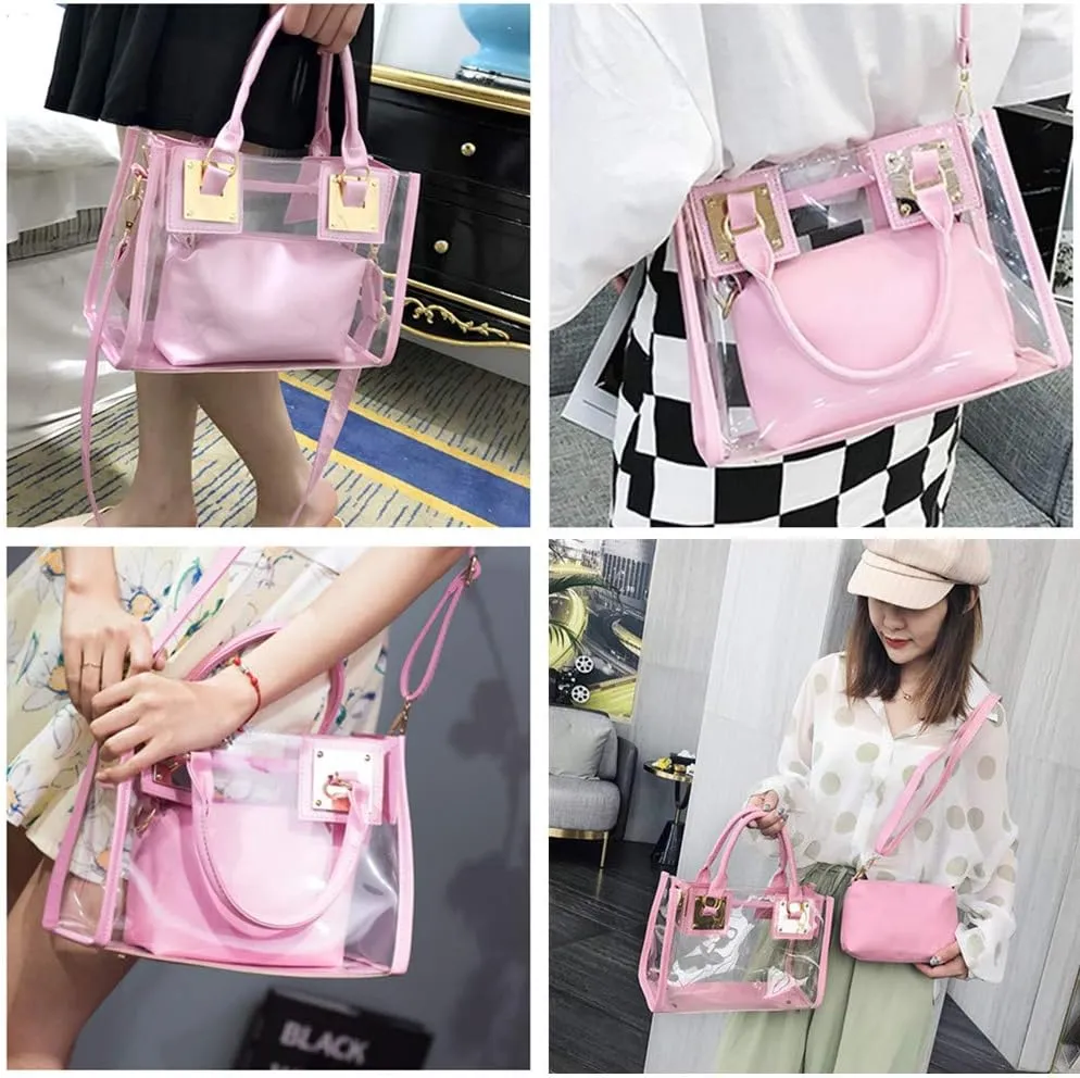 Women Transparent Shoulder Crossbody Bag, 2 in 1 Designer Fashion Handbag Purse