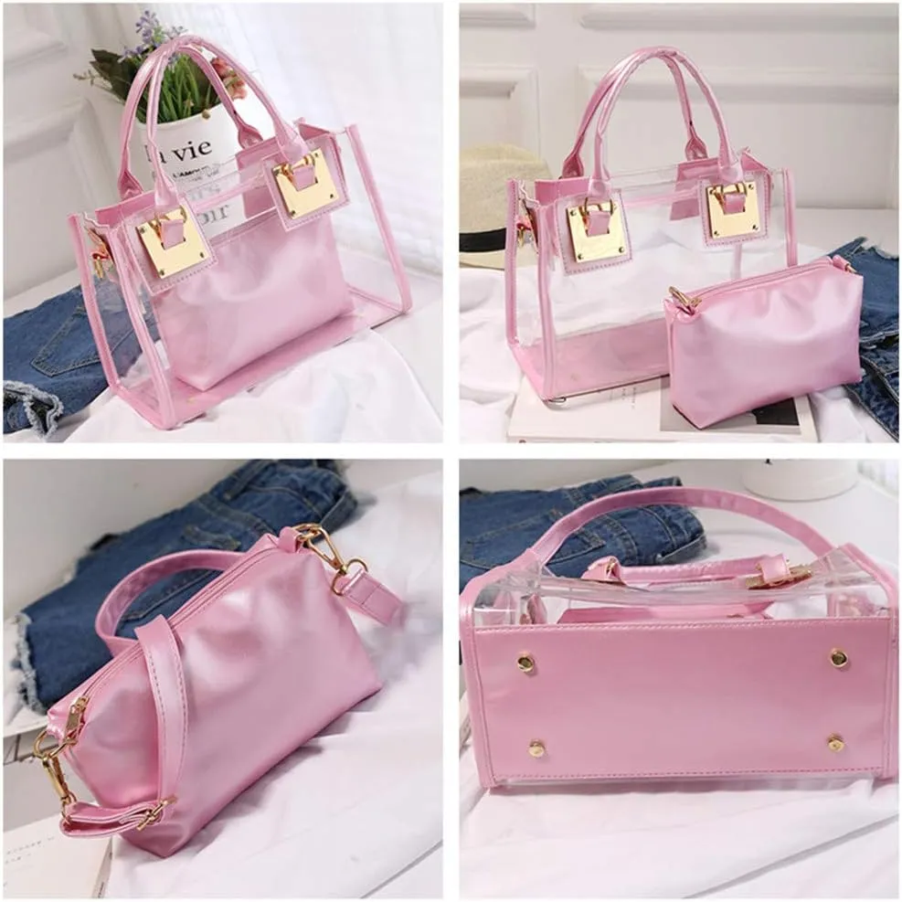 Women Transparent Shoulder Crossbody Bag, 2 in 1 Designer Fashion Handbag Purse