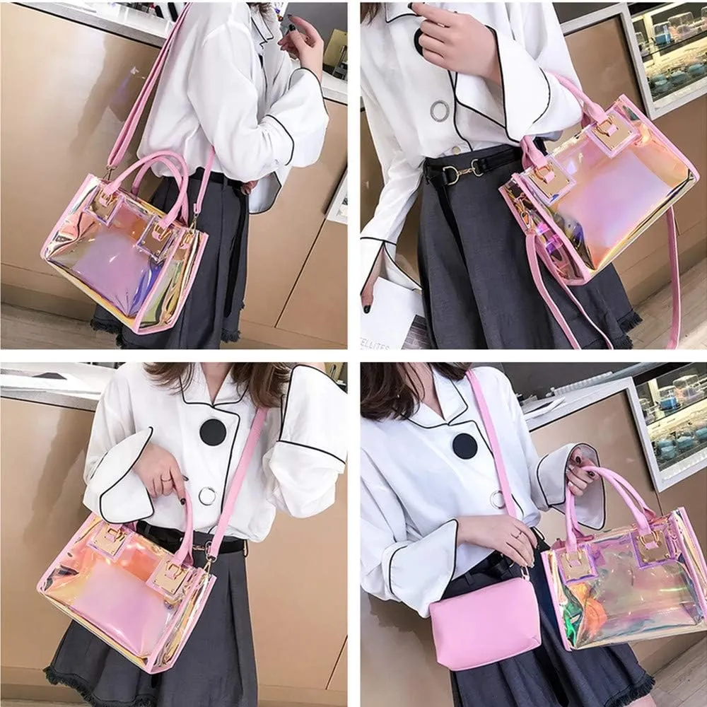 Women Transparent Shoulder Crossbody Bag, 2 in 1 Designer Fashion Handbag Purse