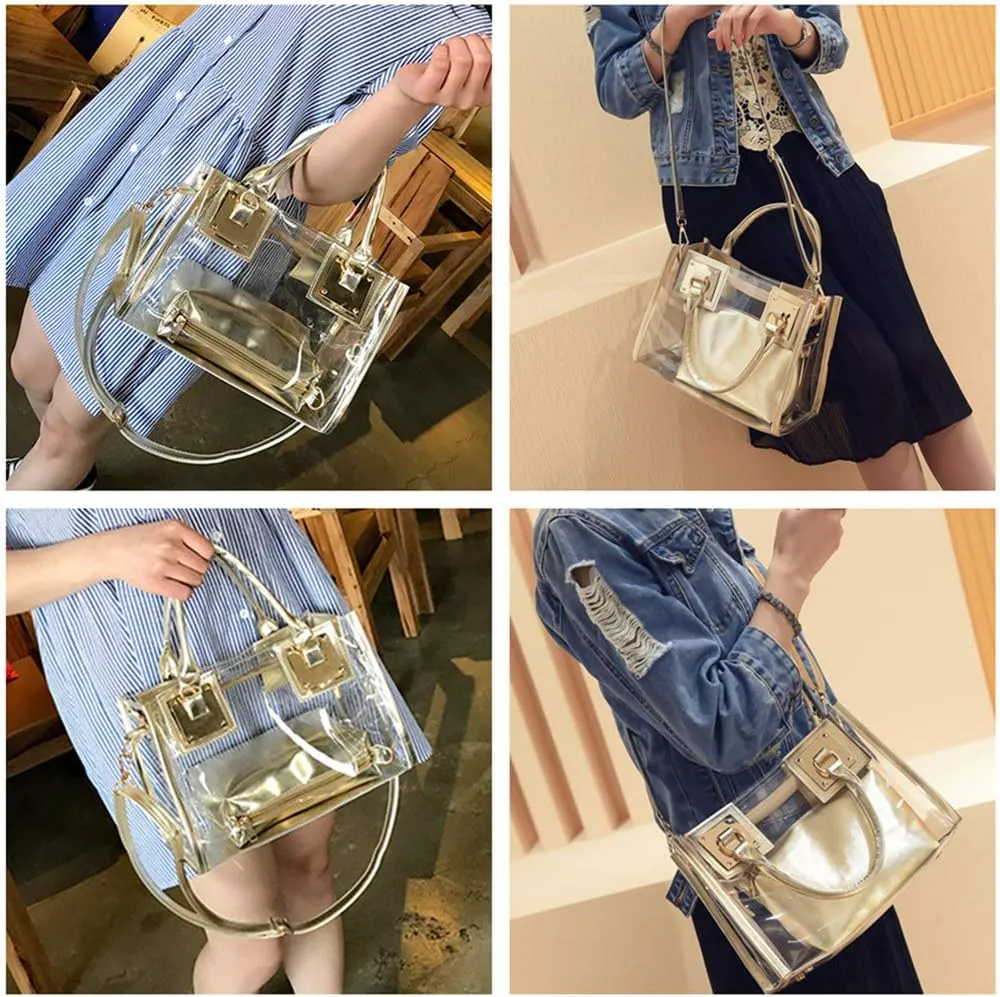 Women Transparent Shoulder Crossbody Bag, 2 in 1 Designer Fashion Handbag Purse