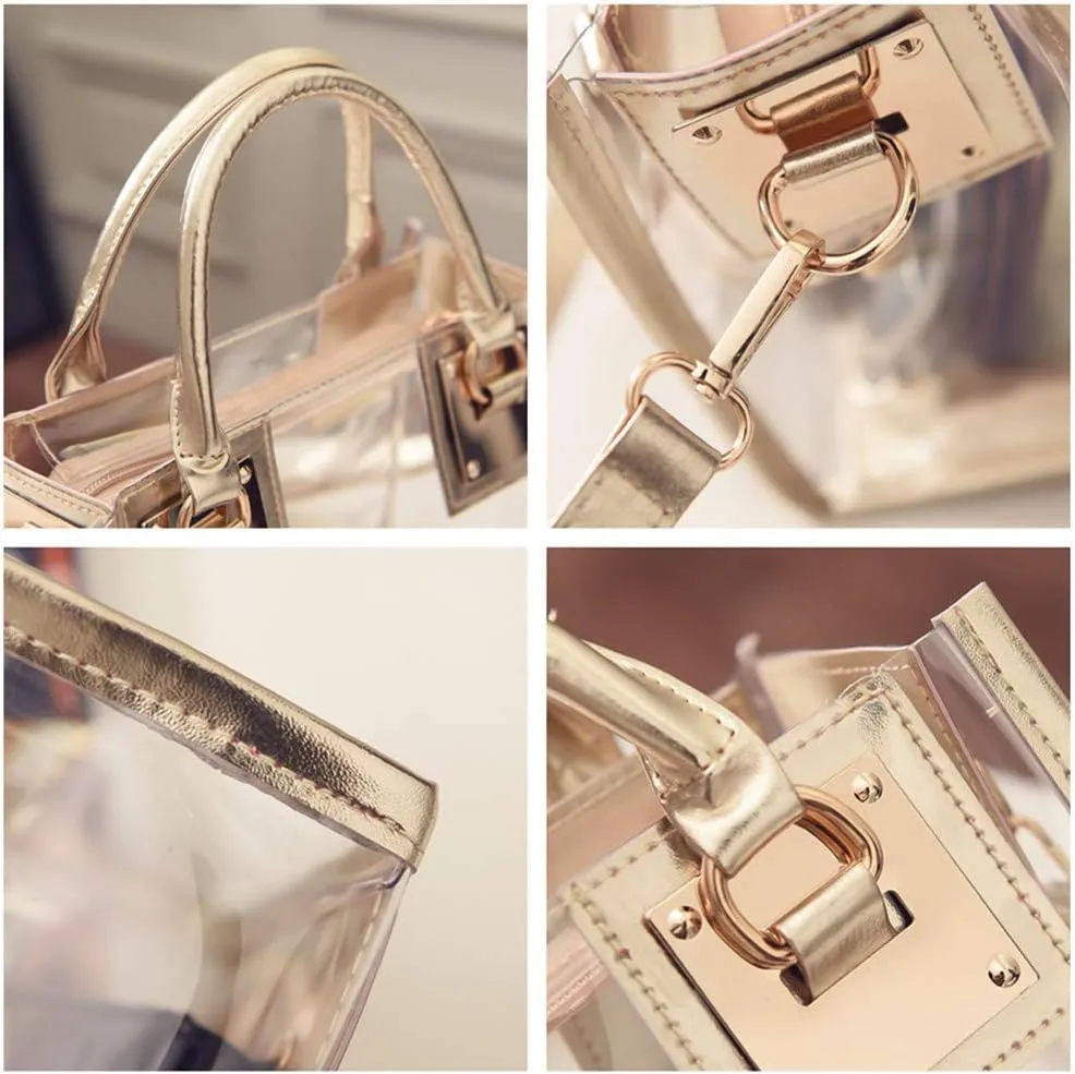 Women Transparent Shoulder Crossbody Bag, 2 in 1 Designer Fashion Handbag Purse