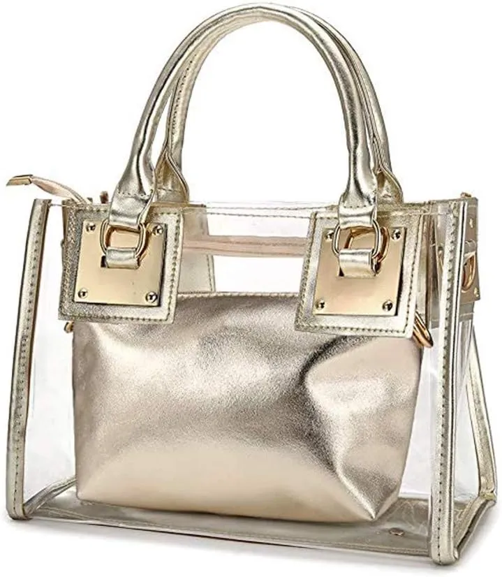 Women Transparent Shoulder Crossbody Bag, 2 in 1 Designer Fashion Handbag Purse