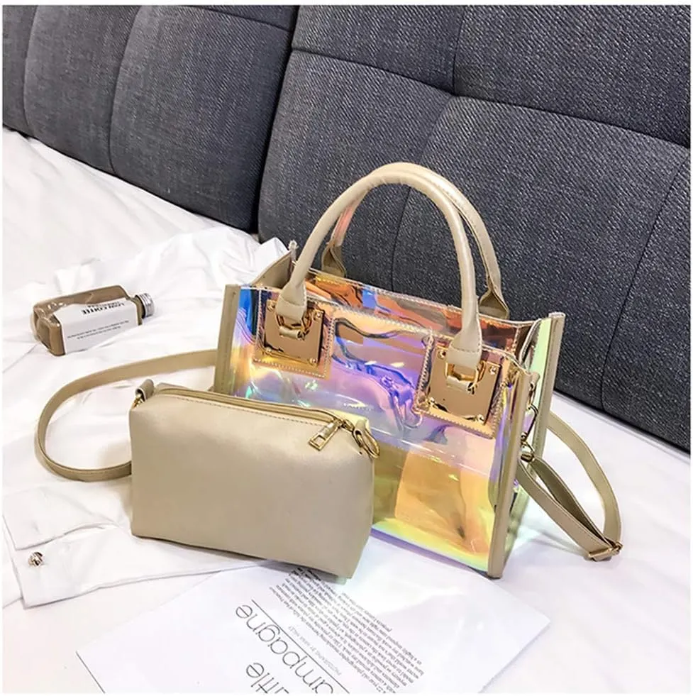Women Transparent Shoulder Crossbody Bag, 2 in 1 Designer Fashion Handbag Purse