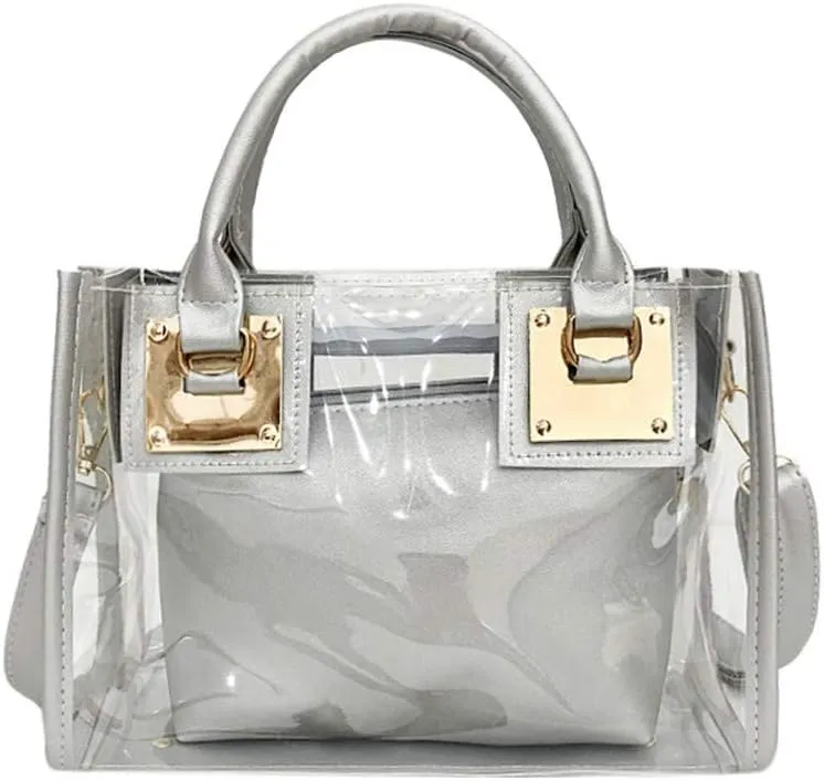 Women Transparent Shoulder Crossbody Bag, 2 in 1 Designer Fashion Handbag Purse