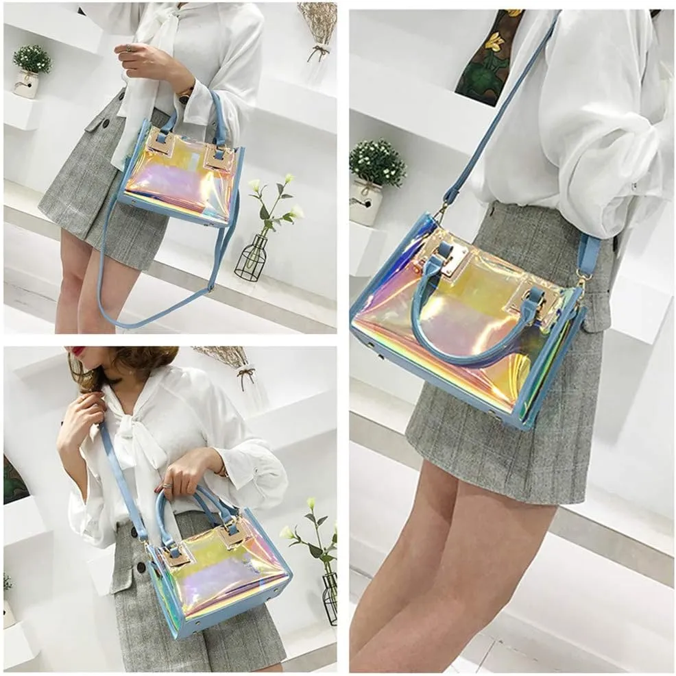 Women Transparent Shoulder Crossbody Bag, 2 in 1 Designer Fashion Handbag Purse