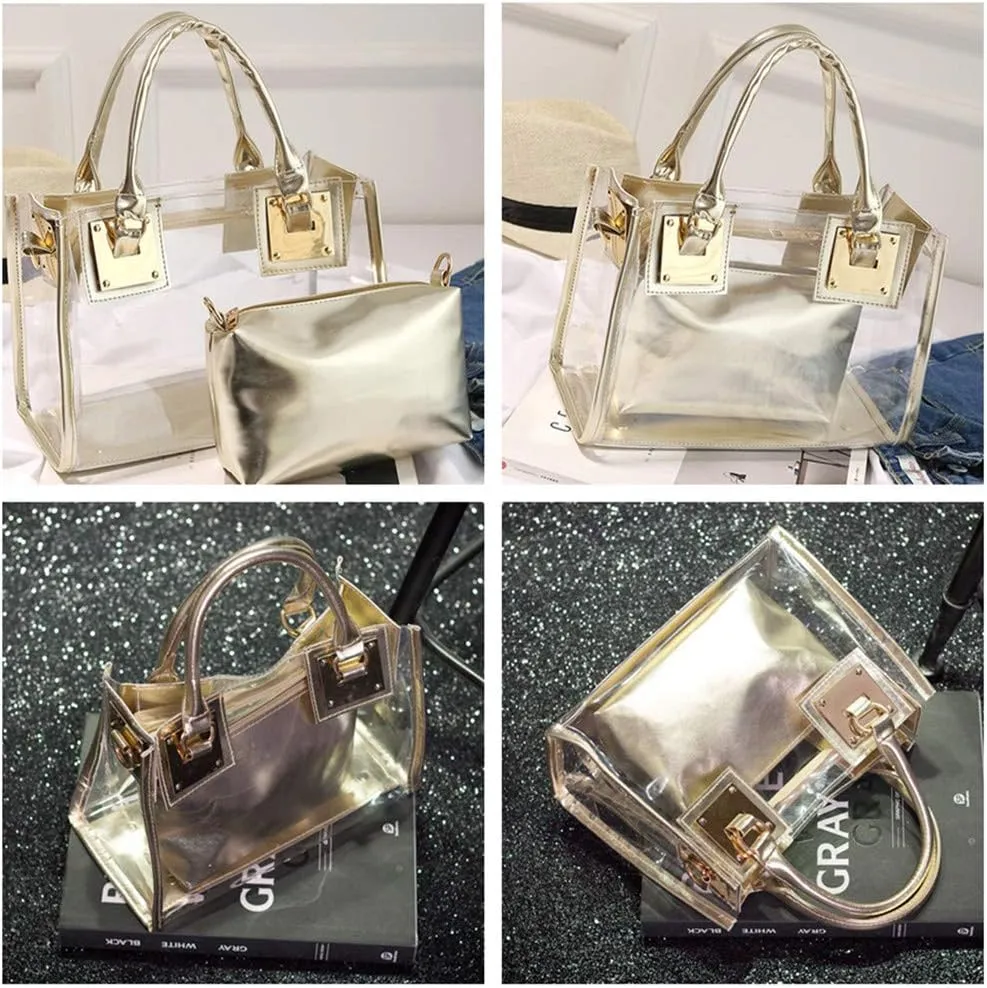 Women Transparent Shoulder Crossbody Bag, 2 in 1 Designer Fashion Handbag Purse
