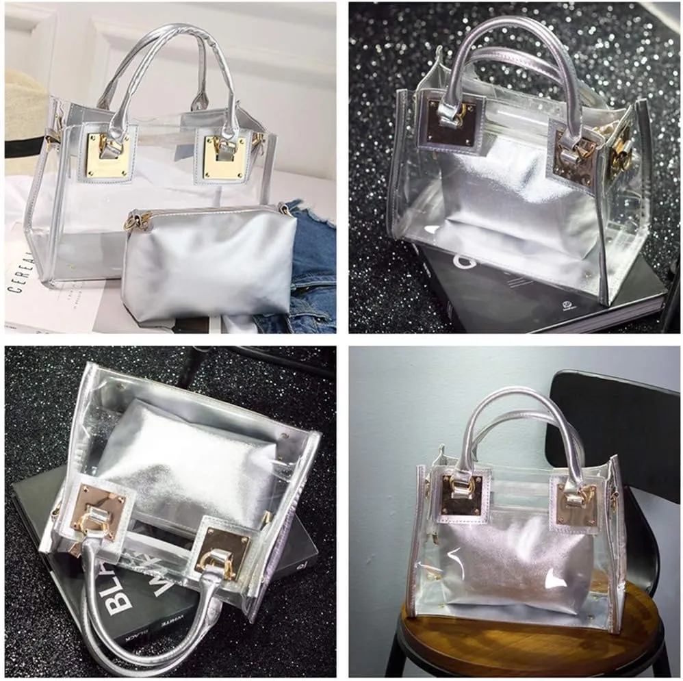 Women Transparent Shoulder Crossbody Bag, 2 in 1 Designer Fashion Handbag Purse