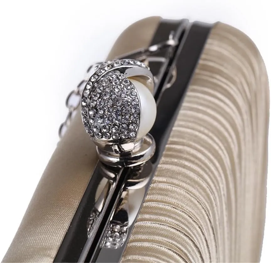 Women's Bag Europe and The United States Chain Evening Bag Set Diamond Dinner Party Bag Pleated Craft Clutch