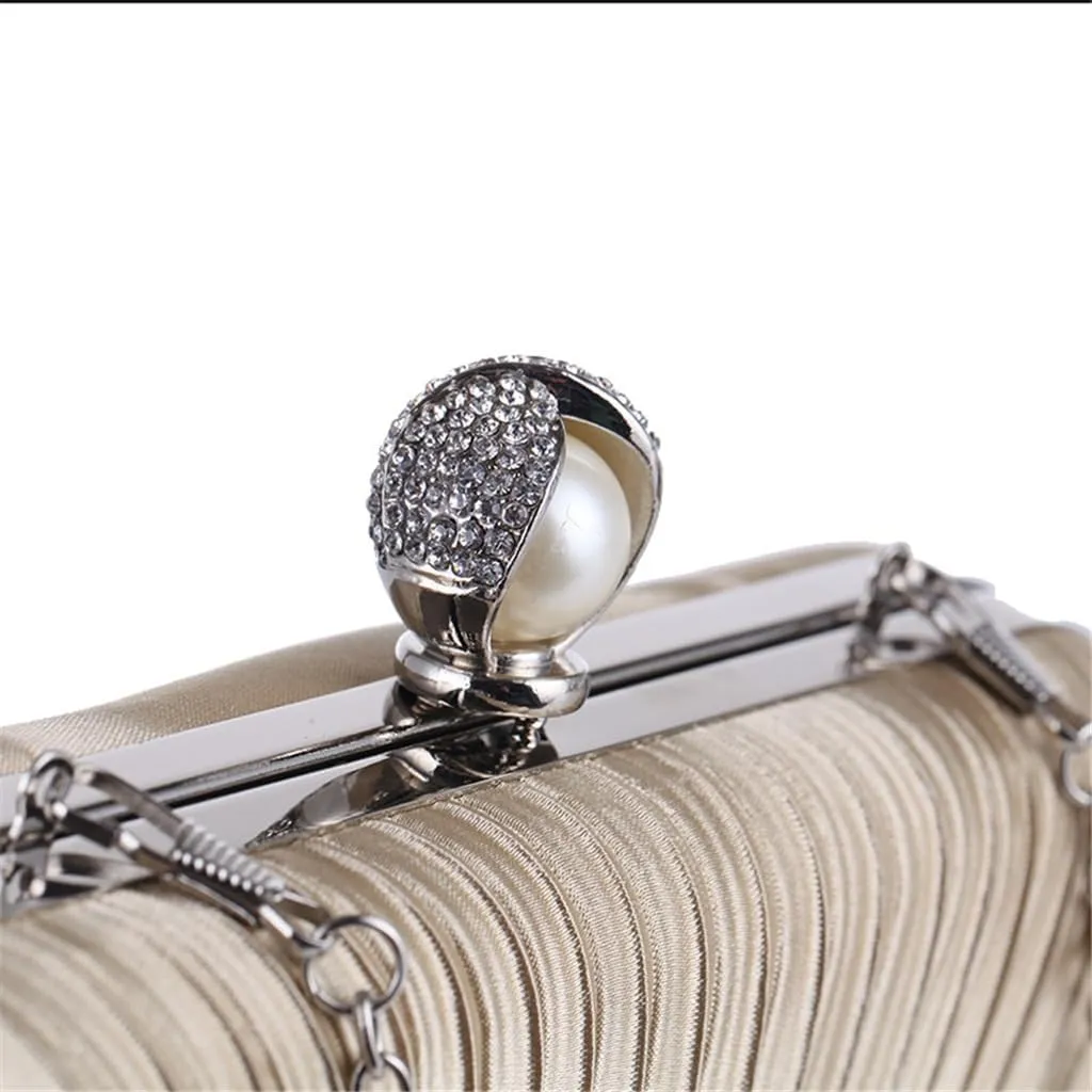 Women's Bag Europe and The United States Chain Evening Bag Set Diamond Dinner Party Bag Pleated Craft Clutch