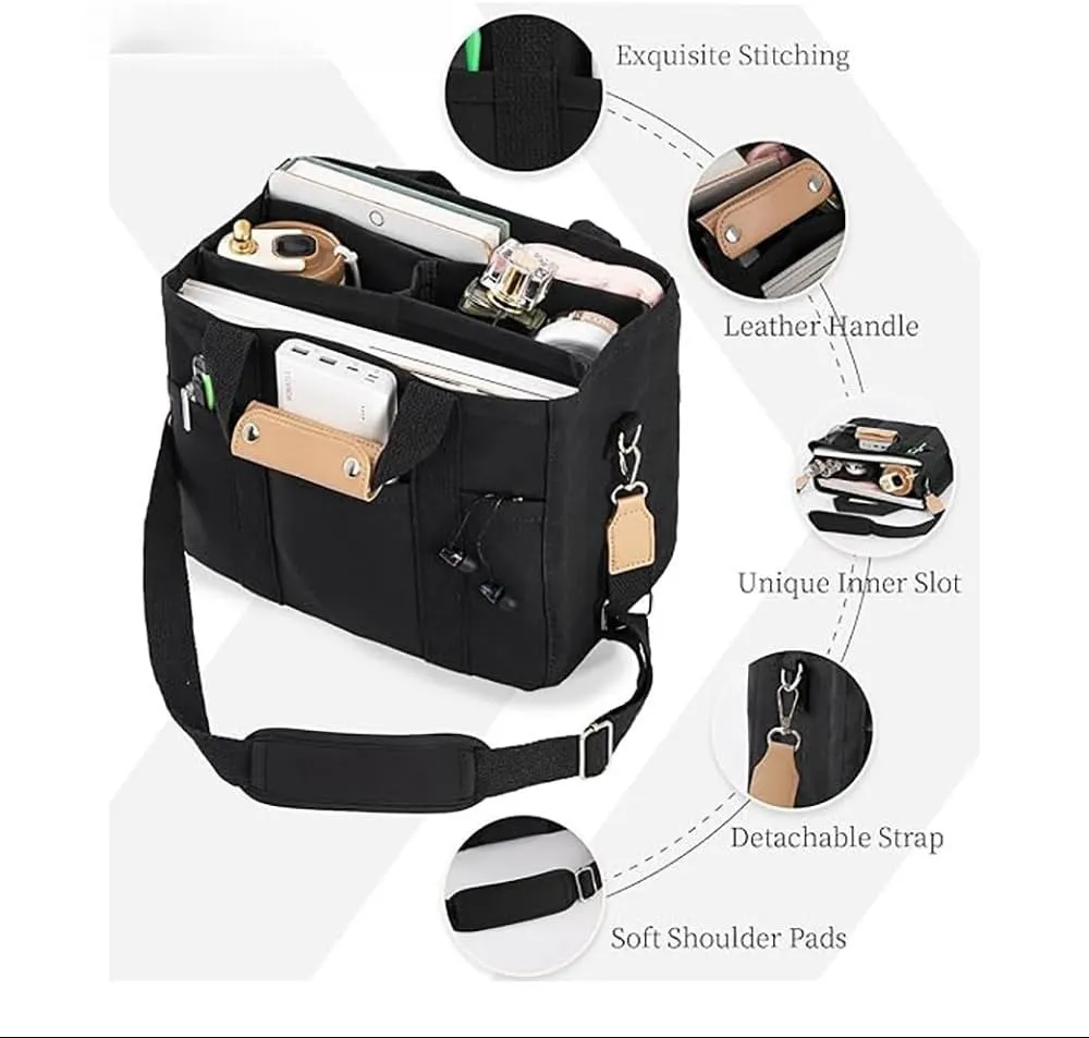 Women's canvas handbag, multiple pockets, women's large diagonal shoulder fashionable shoulder bag, with compartments