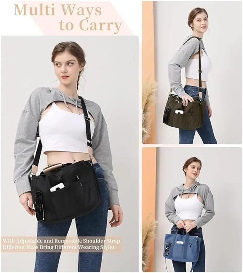 Women's canvas handbag, multiple pockets, women's large diagonal shoulder fashionable shoulder bag, with compartments