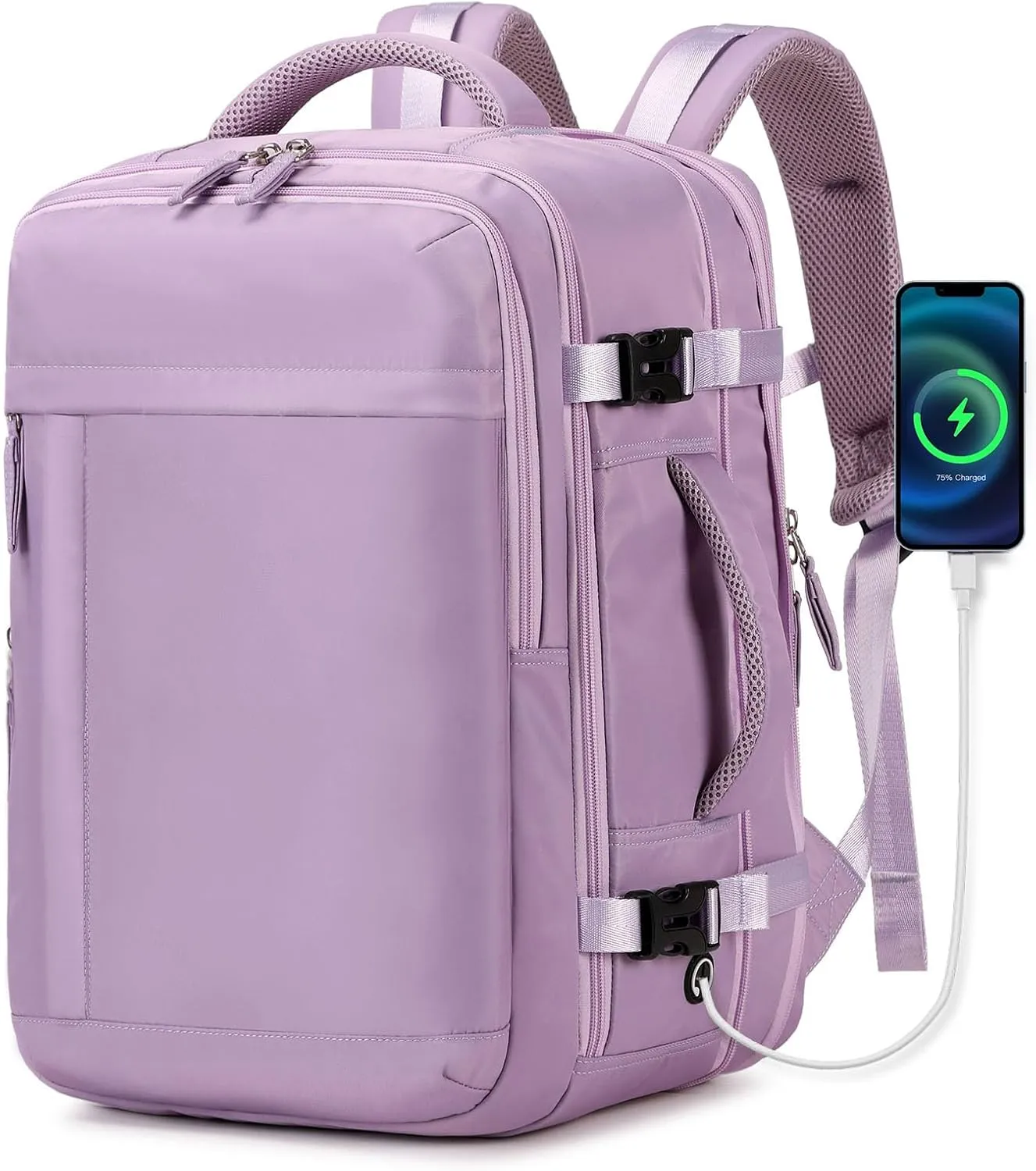 Women's Casual Daypack Backpacks, Carry On Travel Backpack Flight Approved, Expandable Multiple Compartments Laptop Backpack Purple