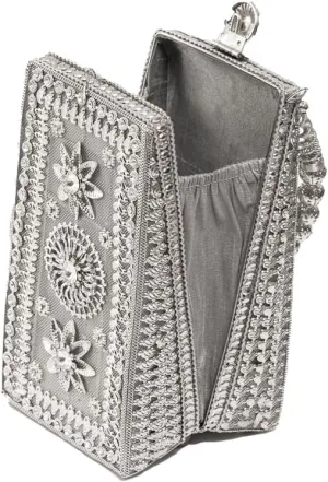 Women's Designer Silver Triangle Metal Bag | Ethnic Purse For Girls | Indian Art Traditional Handbags | Ideal For Gifting | For Wedding & Festivals