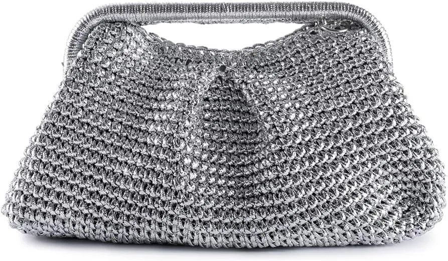 Women's Evening Bag Woven with leather gold threads Clutch Purse Detachable Chain Crossbody Bag