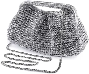 Women's Evening Bag Woven with leather gold threads Clutch Purse Detachable Chain Crossbody Bag