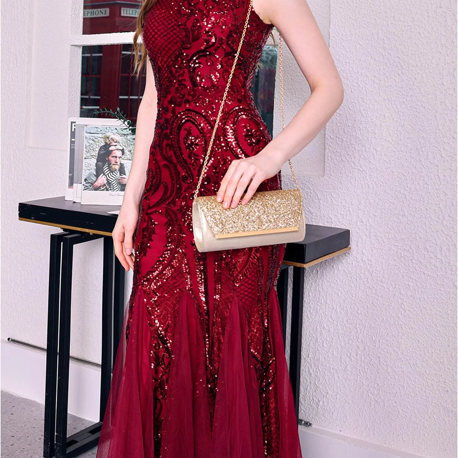 Womens Evening Clutch Bridal Prom Handbag shoulder bag Wedding Purse Party Bag …