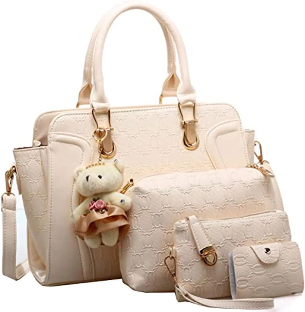 Women's Fashion Handbags Tote Bags Shoulder Bag Top Handle Satchel Purse Set 4pcs Black