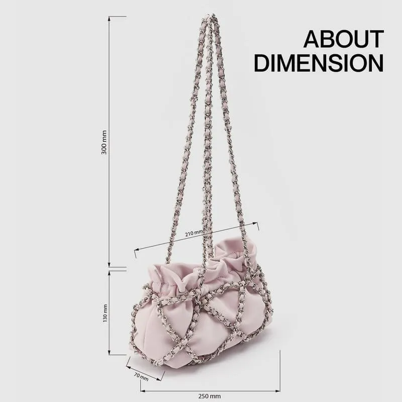 Women's Fashion Ruched Shoulder Bag Crossbody Casual Bag With Chain Medium