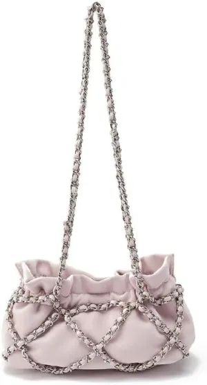 Women's Fashion Ruched Shoulder Bag Crossbody Casual Bag With Chain Medium