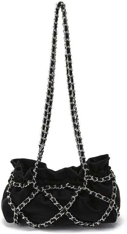 Women's Fashion Ruched Shoulder Bag Crossbody Casual Bag With Chain Medium