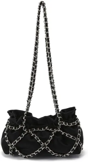 Women's Fashion Ruched Shoulder Bag Crossbody Casual Bag With Chain Medium