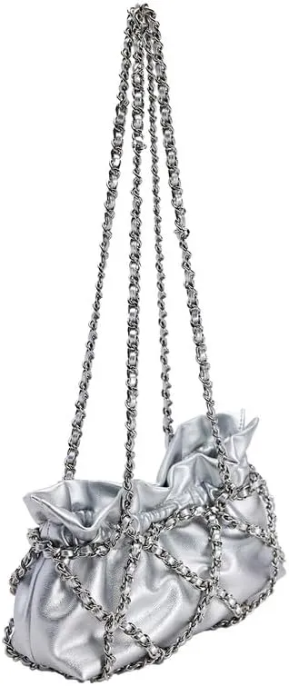 Women's Fashion Ruched Shoulder Bag Crossbody Casual Bag With Chain Medium