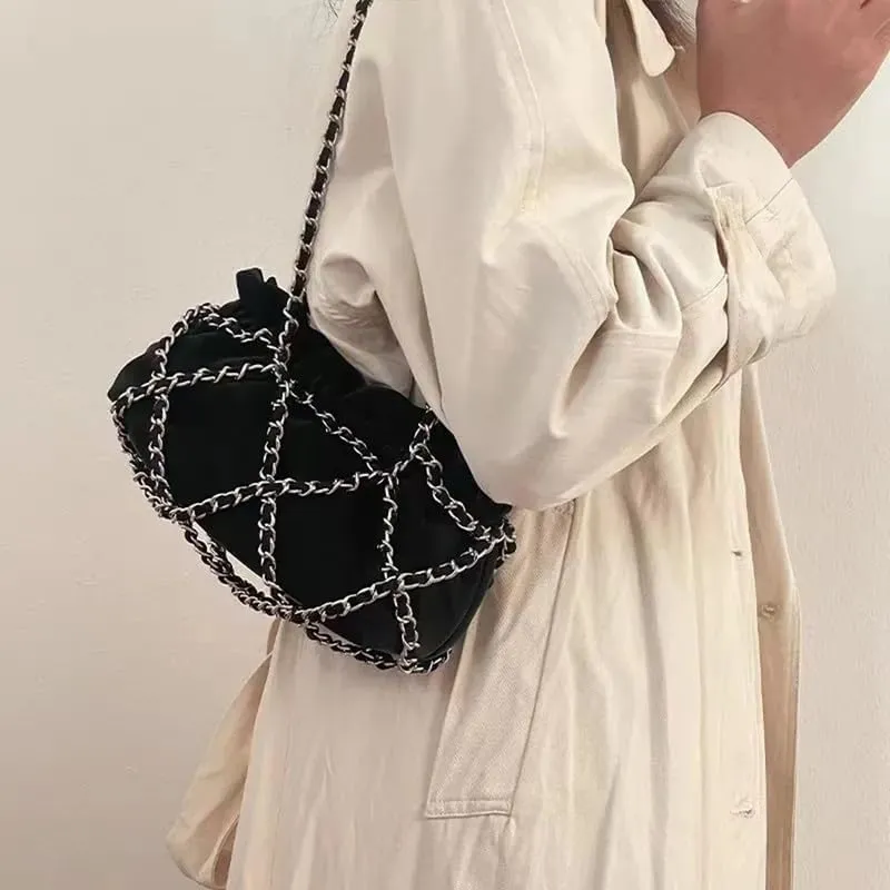 Women's Fashion Ruched Shoulder Bag Crossbody Casual Bag With Chain Medium