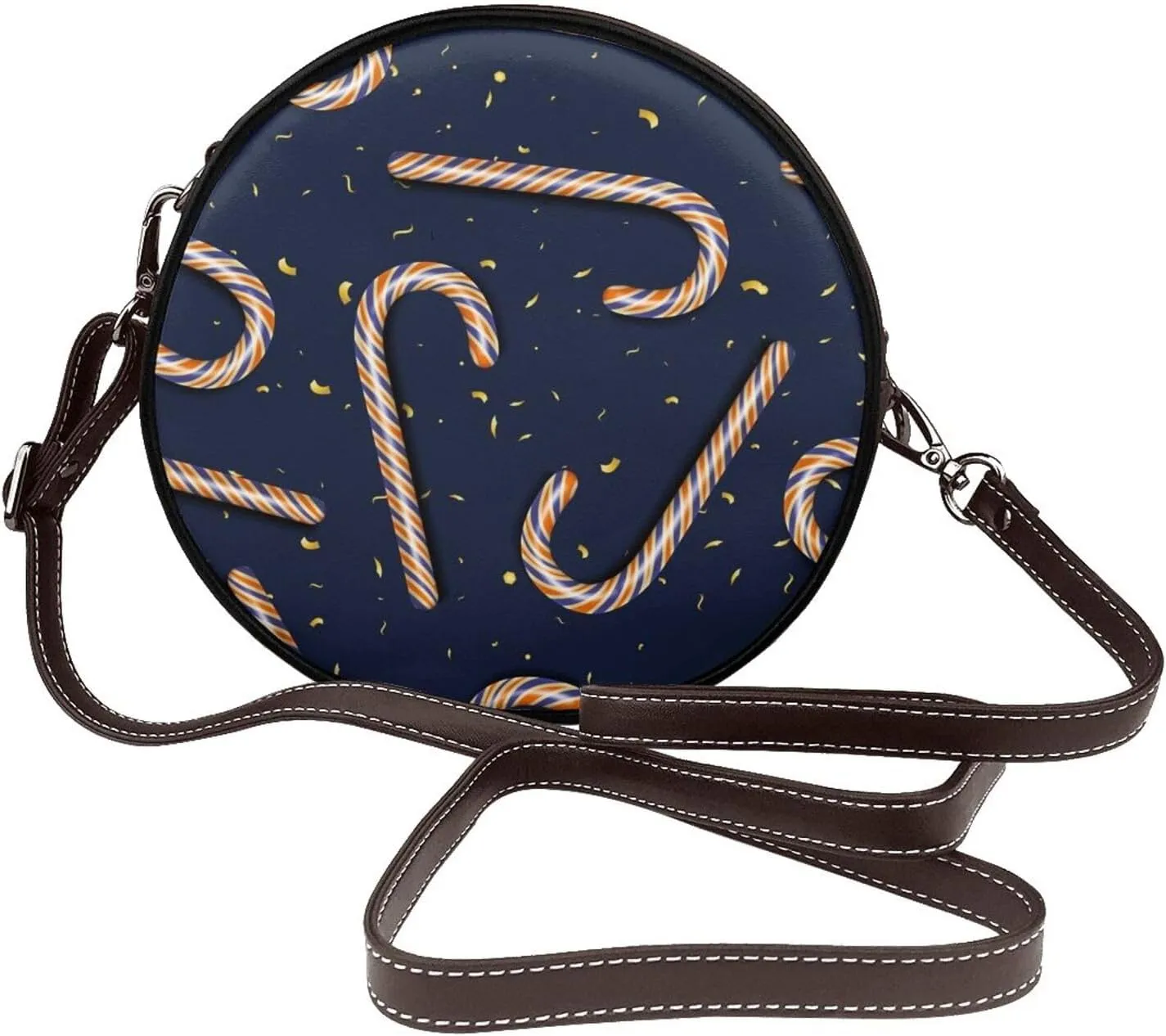 Women's Faux Leather Large Round Crossbody Purse Handbag Shoulder Bag for Travel