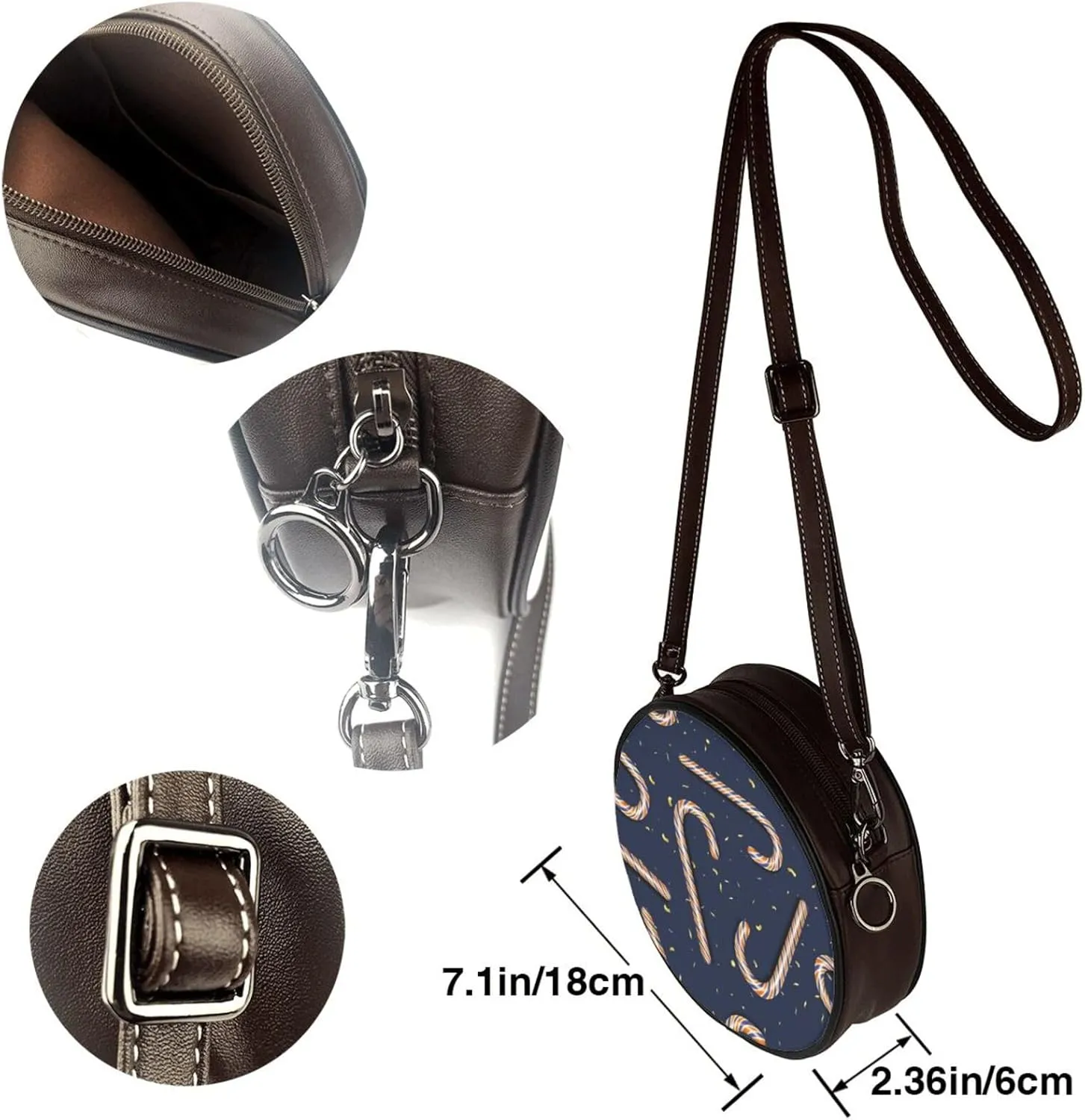 Women's Faux Leather Large Round Crossbody Purse Handbag Shoulder Bag for Travel