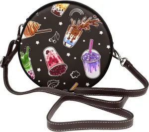Women's Faux Leather Large Round Crossbody Purse Handbag Shoulder Bag for Travel