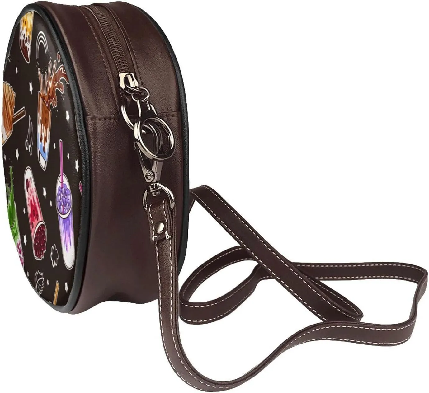 Women's Faux Leather Large Round Crossbody Purse Handbag Shoulder Bag for Travel