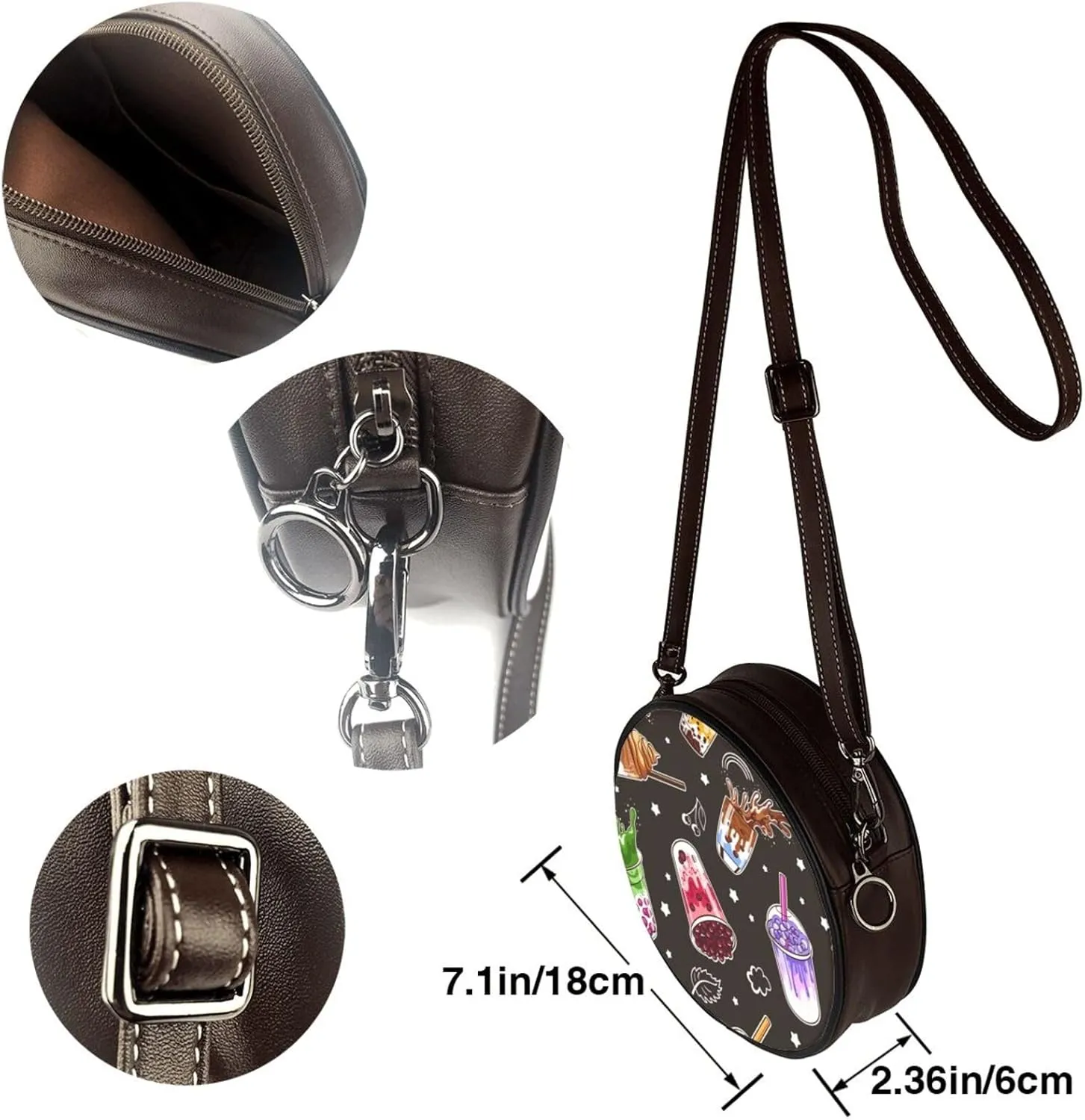 Women's Faux Leather Large Round Crossbody Purse Handbag Shoulder Bag for Travel