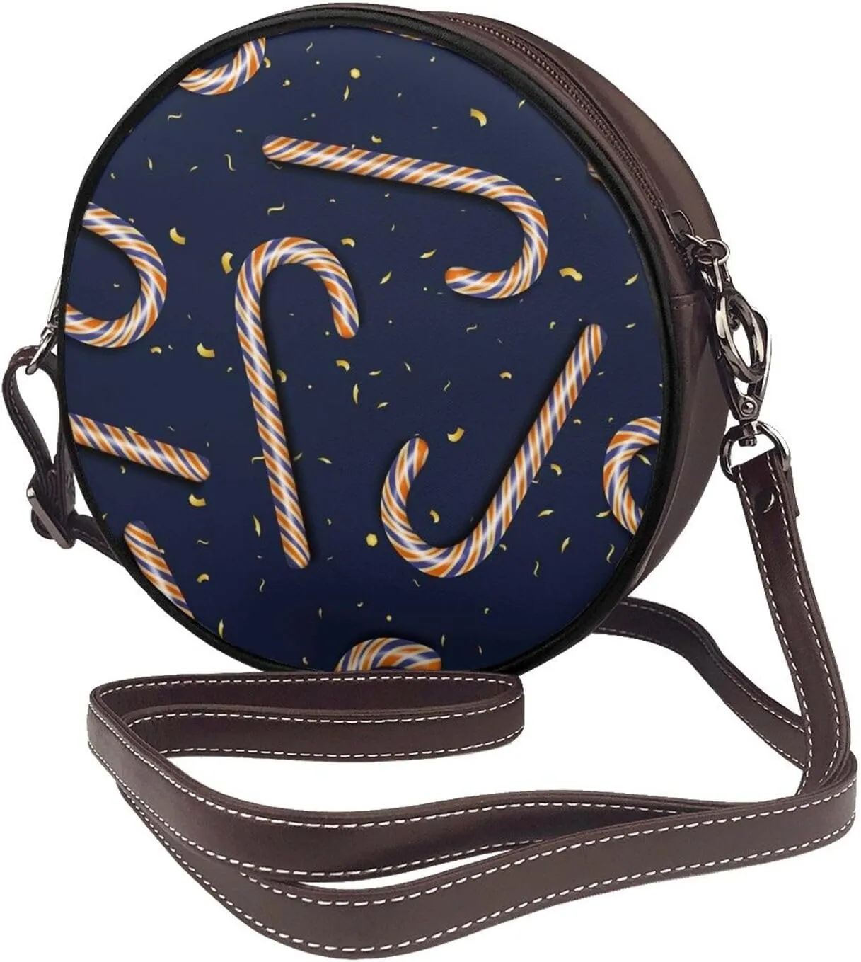 Women's Faux Leather Large Round Crossbody Purse Handbag Shoulder Bag for Travel