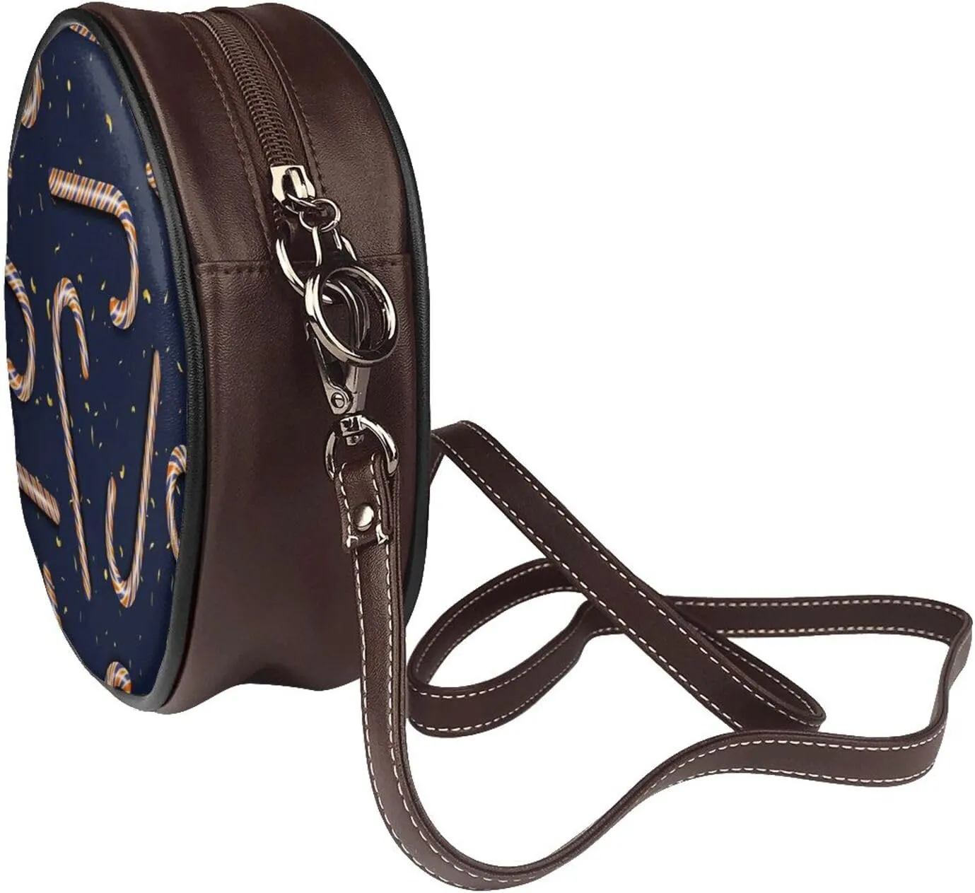 Women's Faux Leather Large Round Crossbody Purse Handbag Shoulder Bag for Travel
