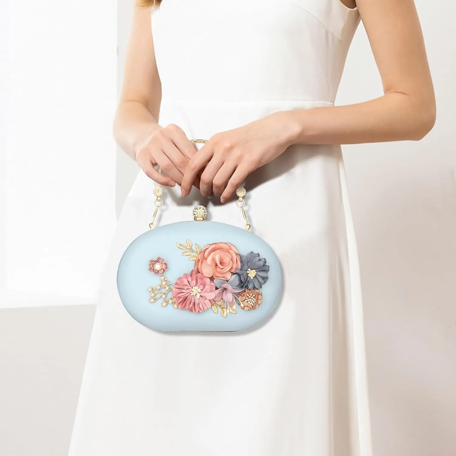 Women's Floral Clutch Evening Purse Flower Wedding Party Bag