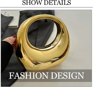 Women's Gold Acrylic Moon Shape Evening Clutch Purse Fashion Y2K Mirror Hobo Handbag for prom Party