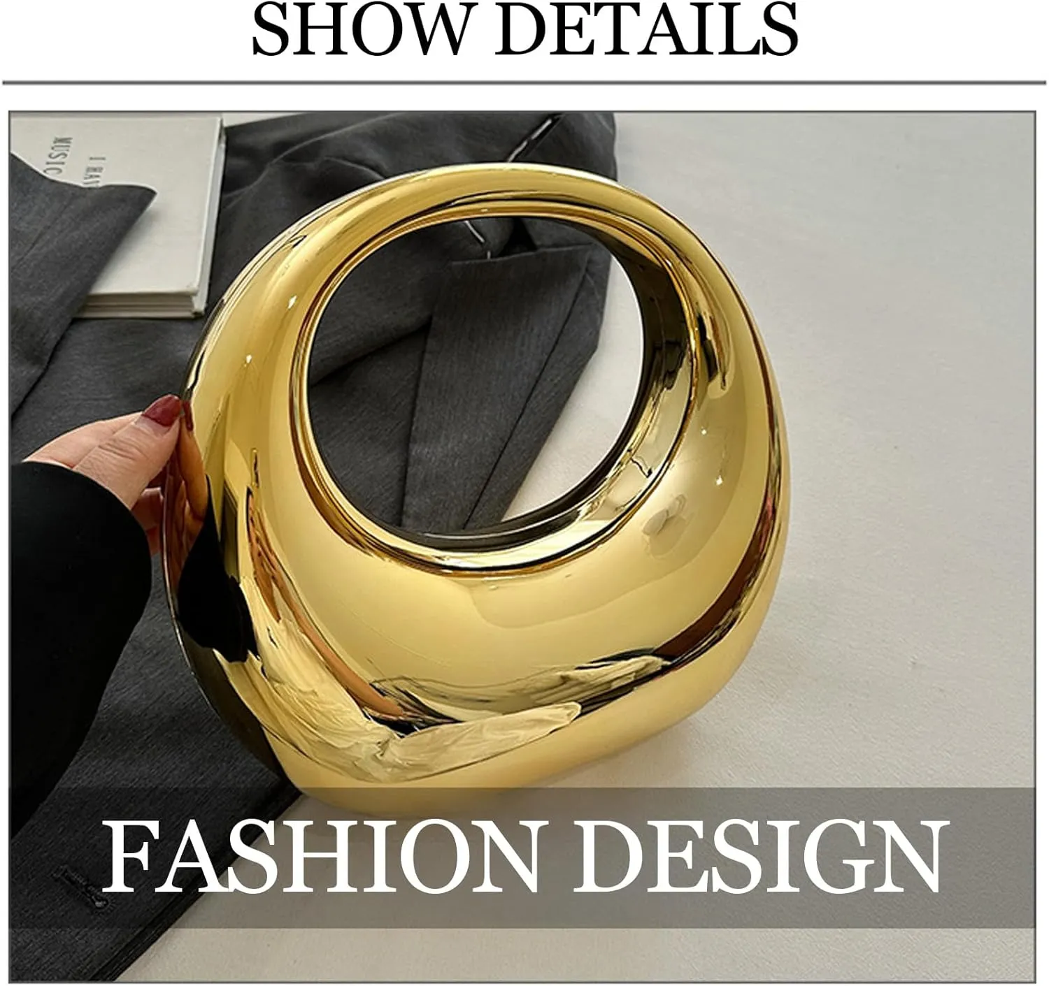 Women's Gold Acrylic Moon Shape Evening Clutch Purse Fashion Y2K Mirror Hobo Handbag for prom Party