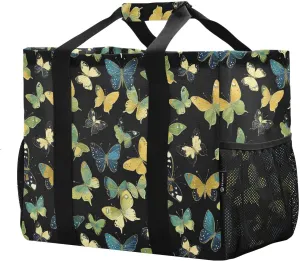 Women's Handbag Large Beach Tote Bag Zippered Handbag Quilted Shoulder Bag for Travel Work Gym Green Butterfly