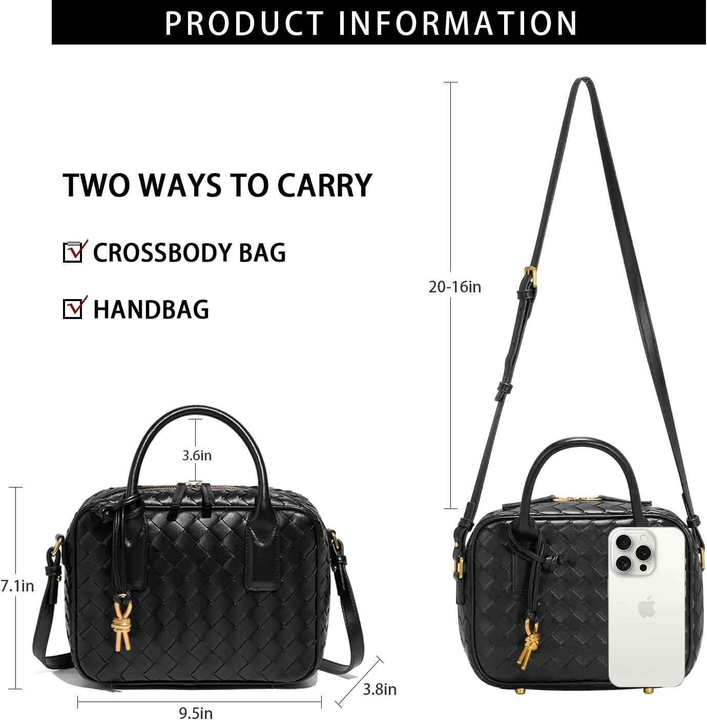 Women's Handmade Woven Top-handle Bag Fashion Leather Shoulder Handbag Crossbody Purse Woven Purse for Women
