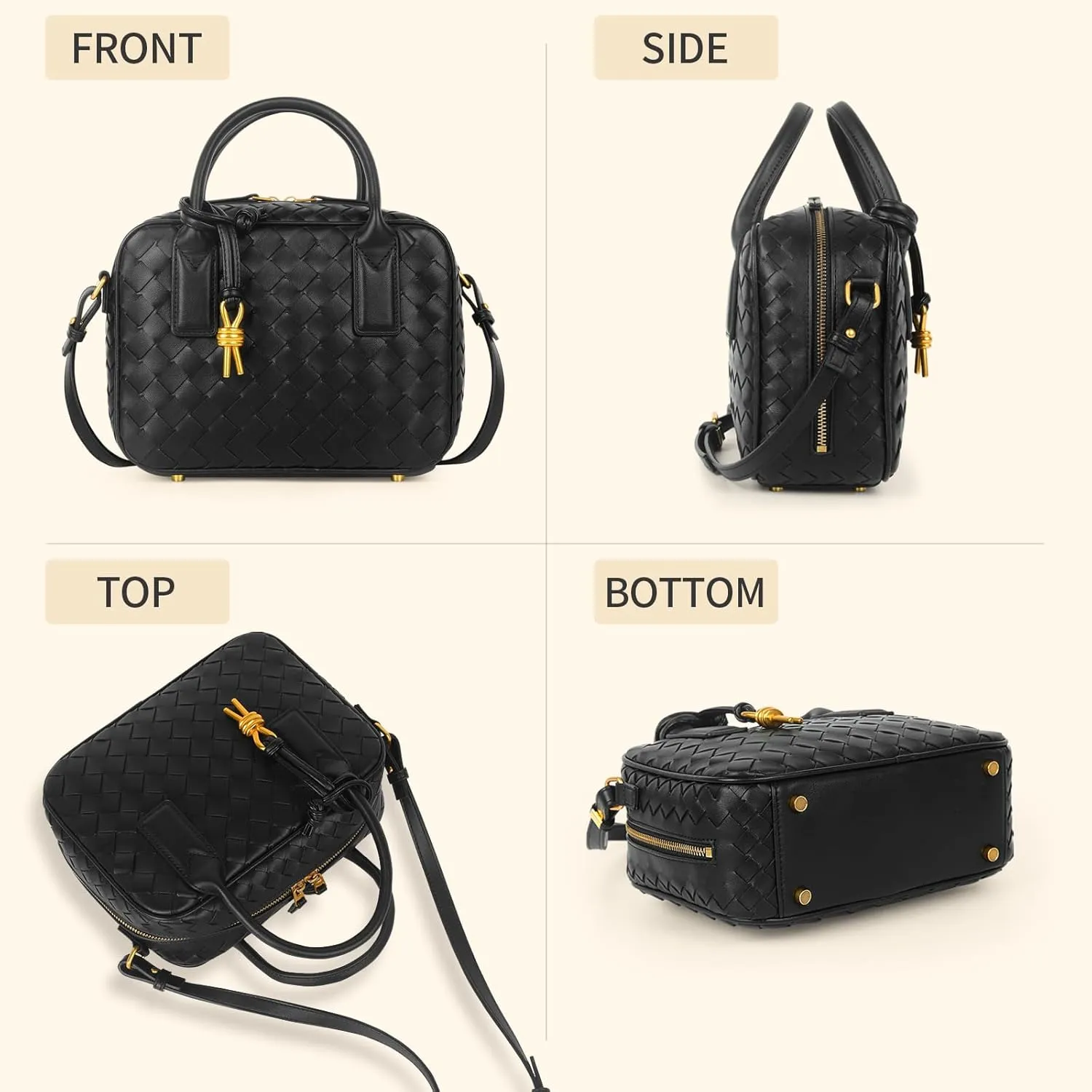 Women's Handmade Woven Top-handle Bag Fashion Leather Shoulder Handbag Crossbody Purse Woven Purse for Women