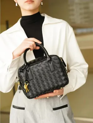 Women's Handmade Woven Top-handle Bag Fashion Leather Shoulder Handbag Crossbody Purse Woven Purse for Women