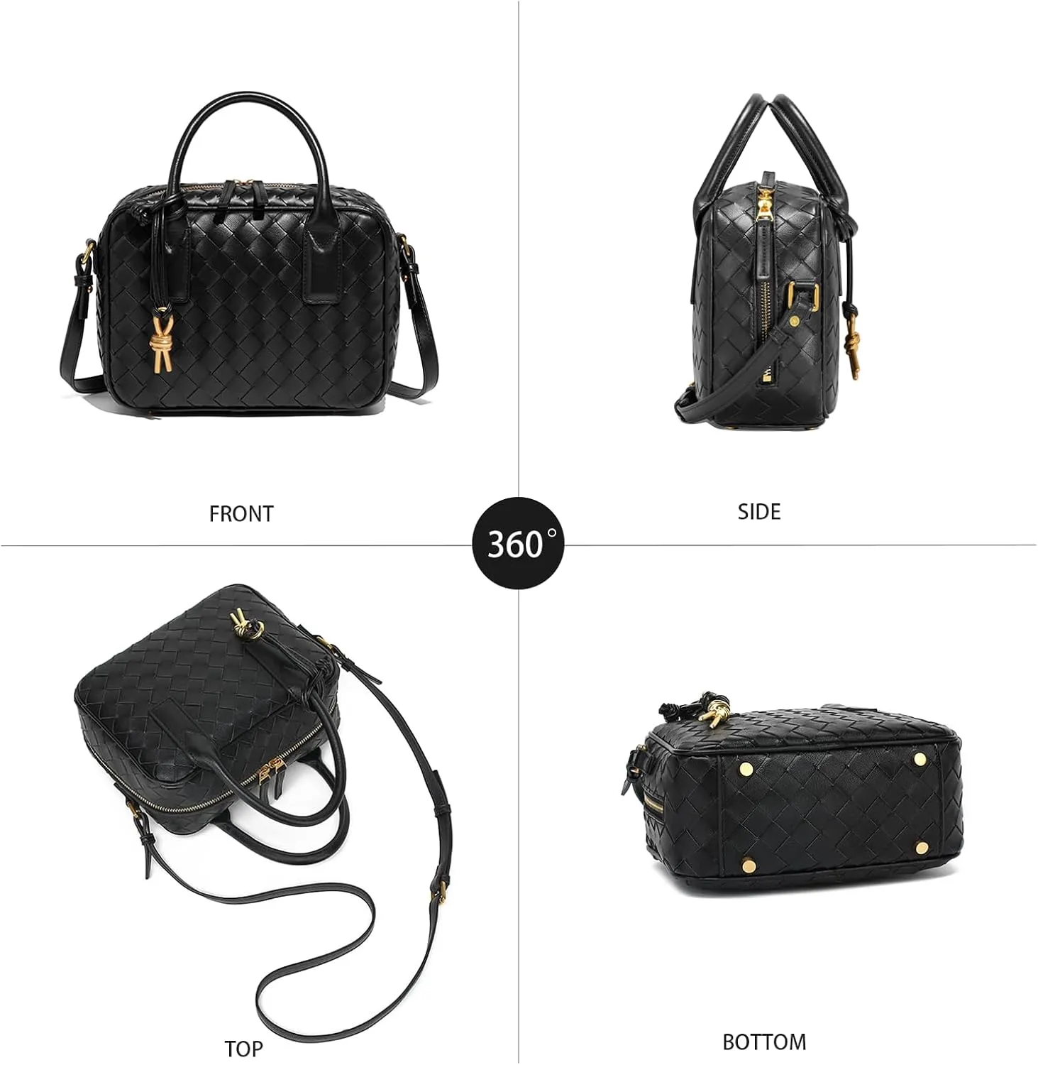 Women's Handmade Woven Top-handle Bag Fashion Leather Shoulder Handbag Crossbody Purse Woven Purse for Women