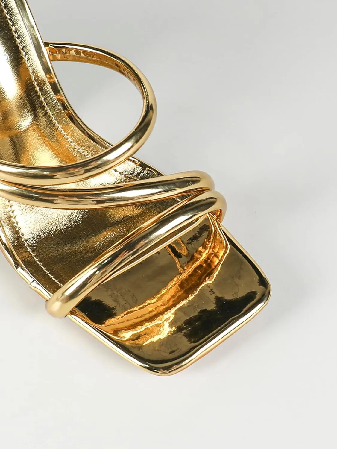 Women’s High Heel Sandals – Square Toe Dress Heels with Crisscross Straps and Gold Geometric Block Heel – Party Nightclub Fashion Shoes