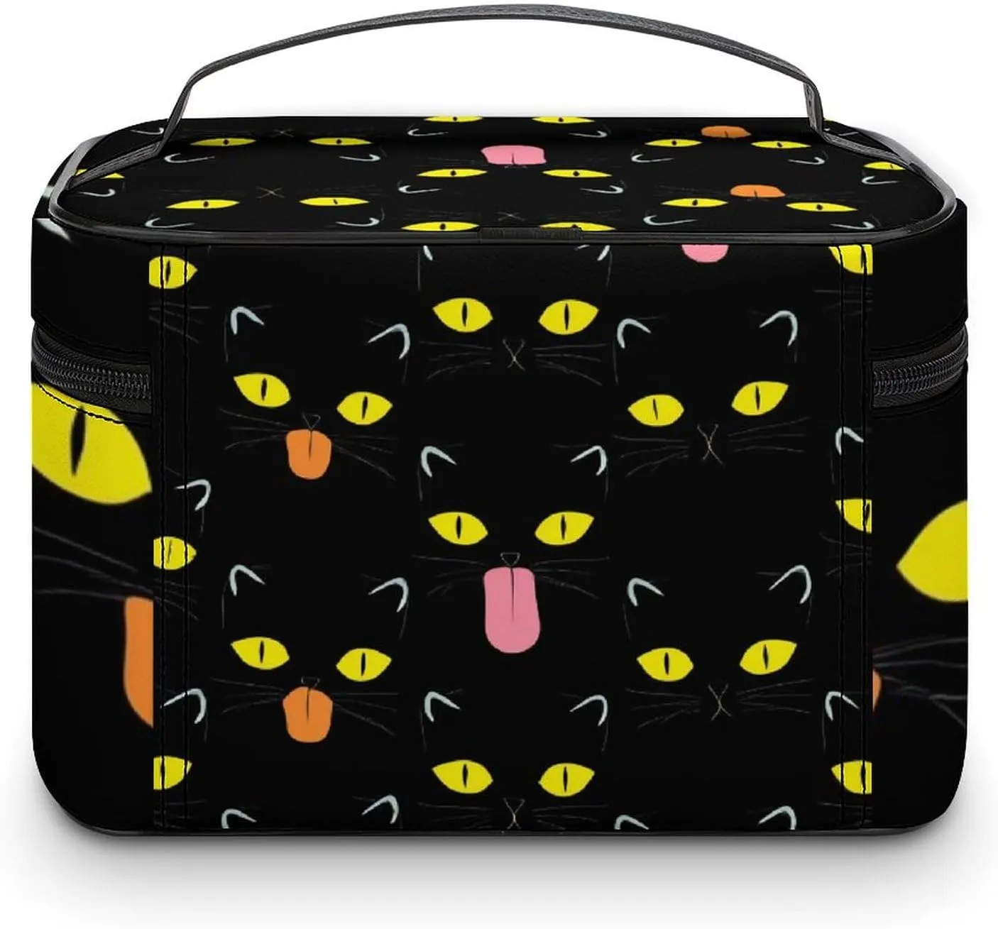 Women's Large Makeup Bag, Portable Cosmetic Brush Bags Cool Funny Black Cats Makeup Organizer Case Travel Toiletry Accessories