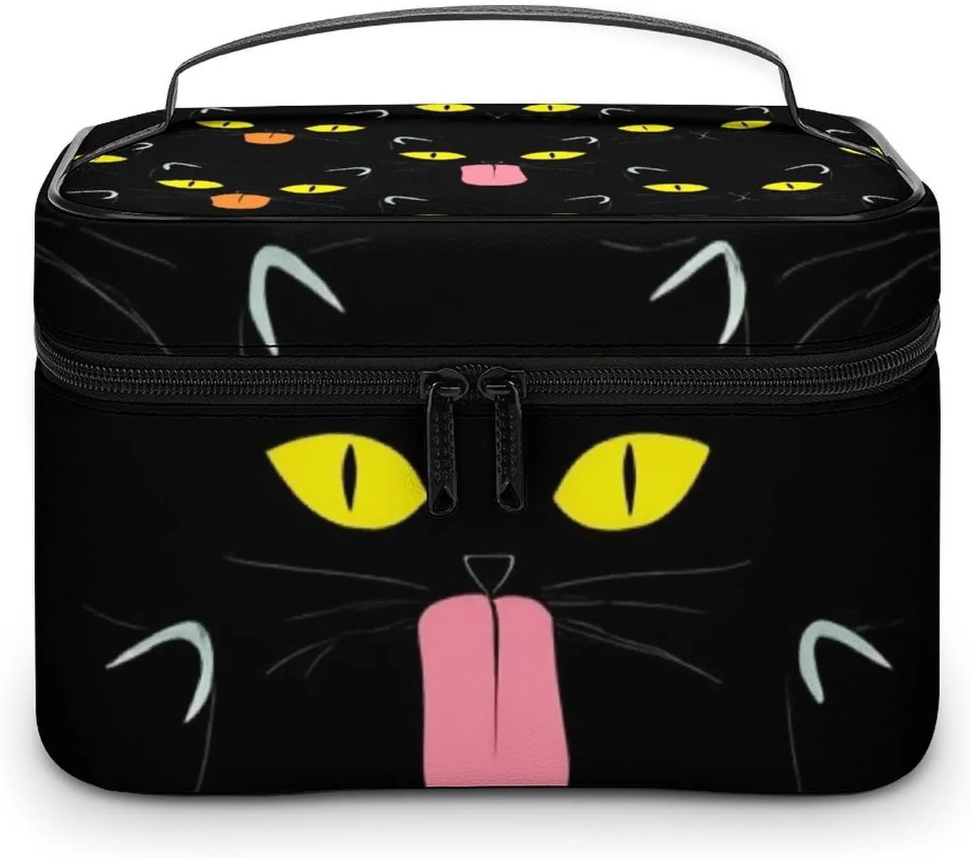 Women's Large Makeup Bag, Portable Cosmetic Brush Bags Cool Funny Black Cats Makeup Organizer Case Travel Toiletry Accessories