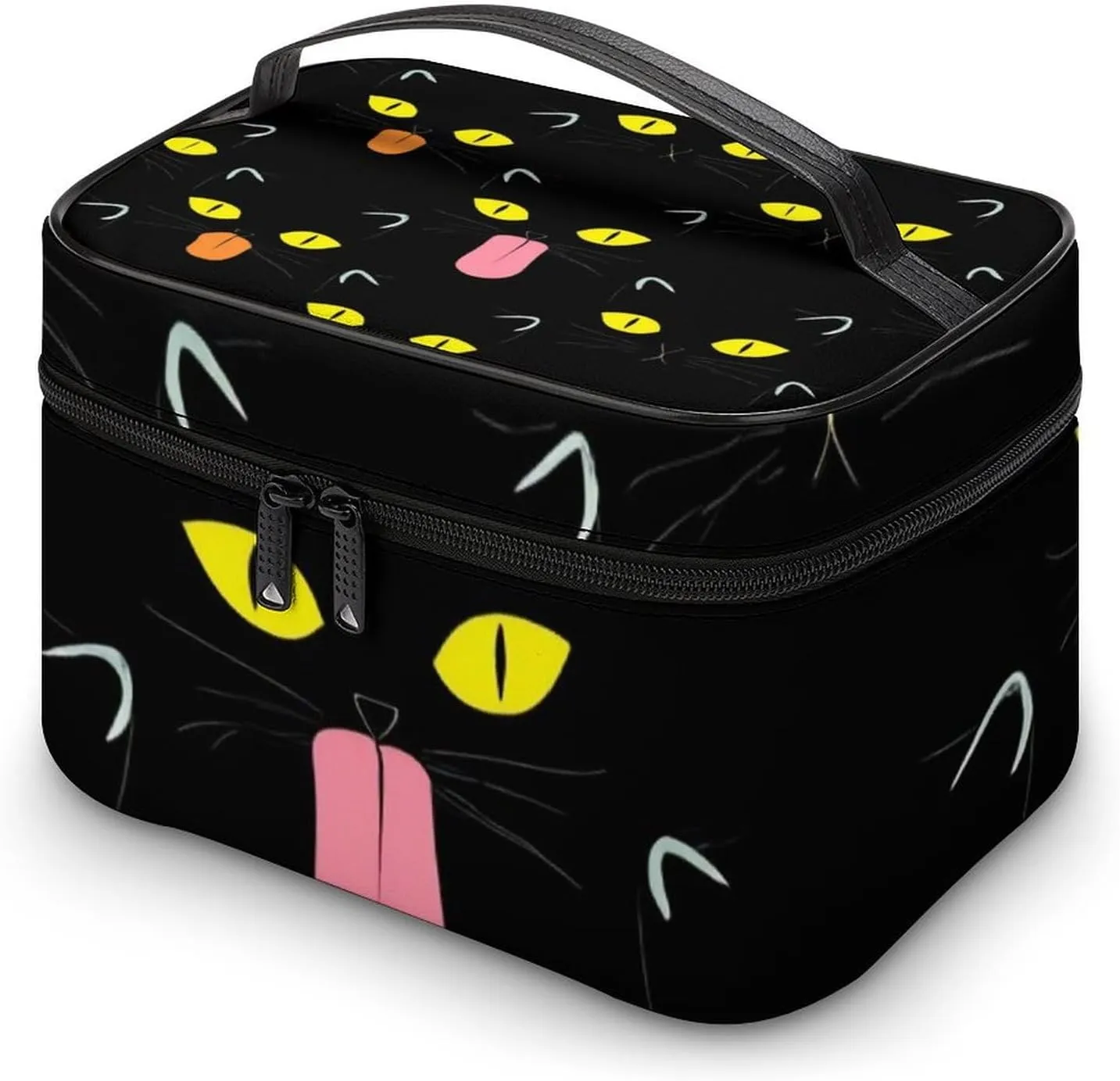 Women's Large Makeup Bag, Portable Cosmetic Brush Bags Cool Funny Black Cats Makeup Organizer Case Travel Toiletry Accessories