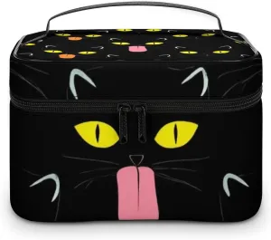 Women's Large Makeup Bag, Portable Cosmetic Brush Bags Cool Funny Black Cats Makeup Organizer Case Travel Toiletry Accessories