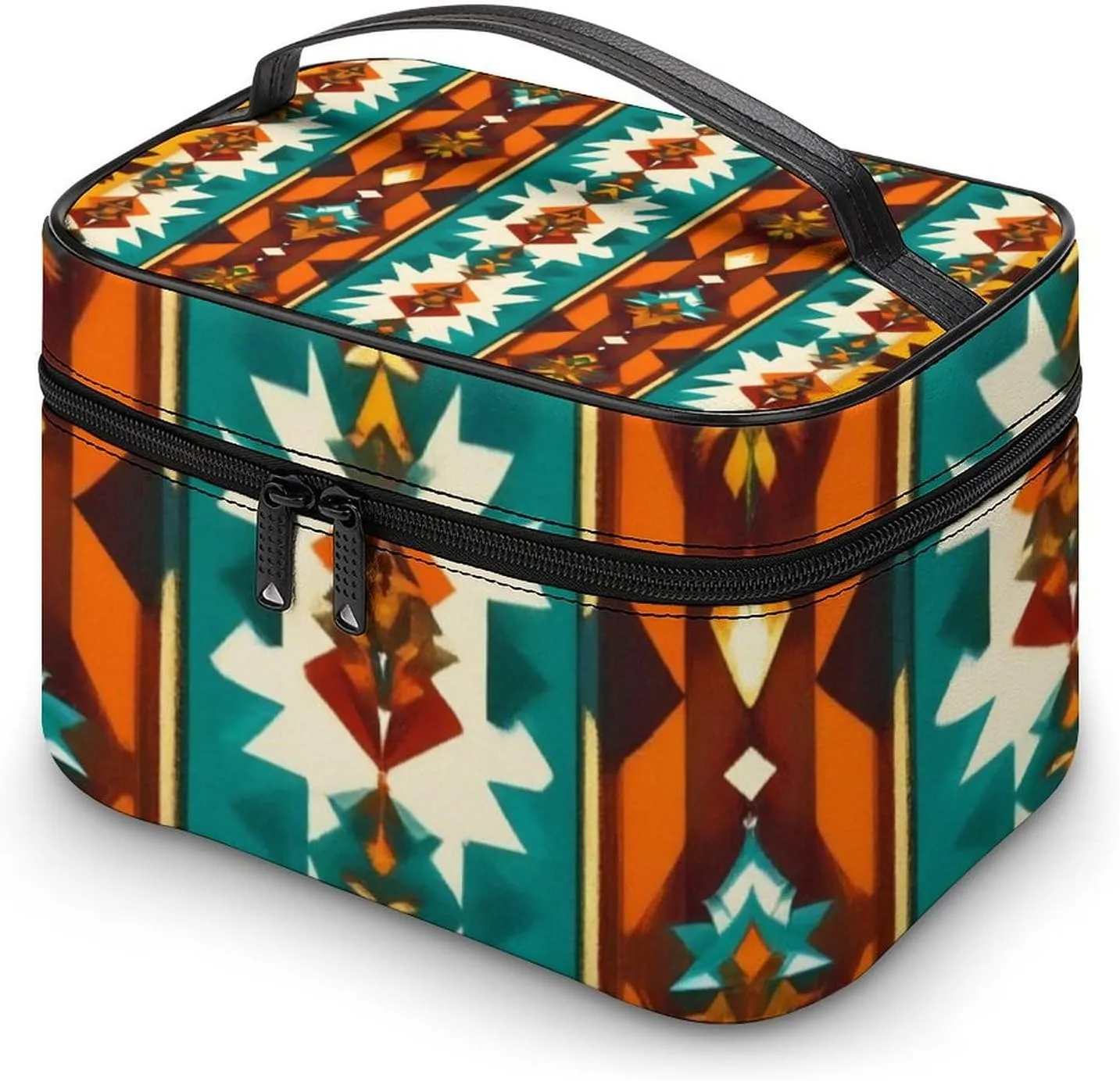 Women's Large Makeup Bag, Portable Cosmetic Brush Bags Indiana Western Southwest Ethnic Tribal Navajo Makeup Organizer Case Travel Toiletry Accessories