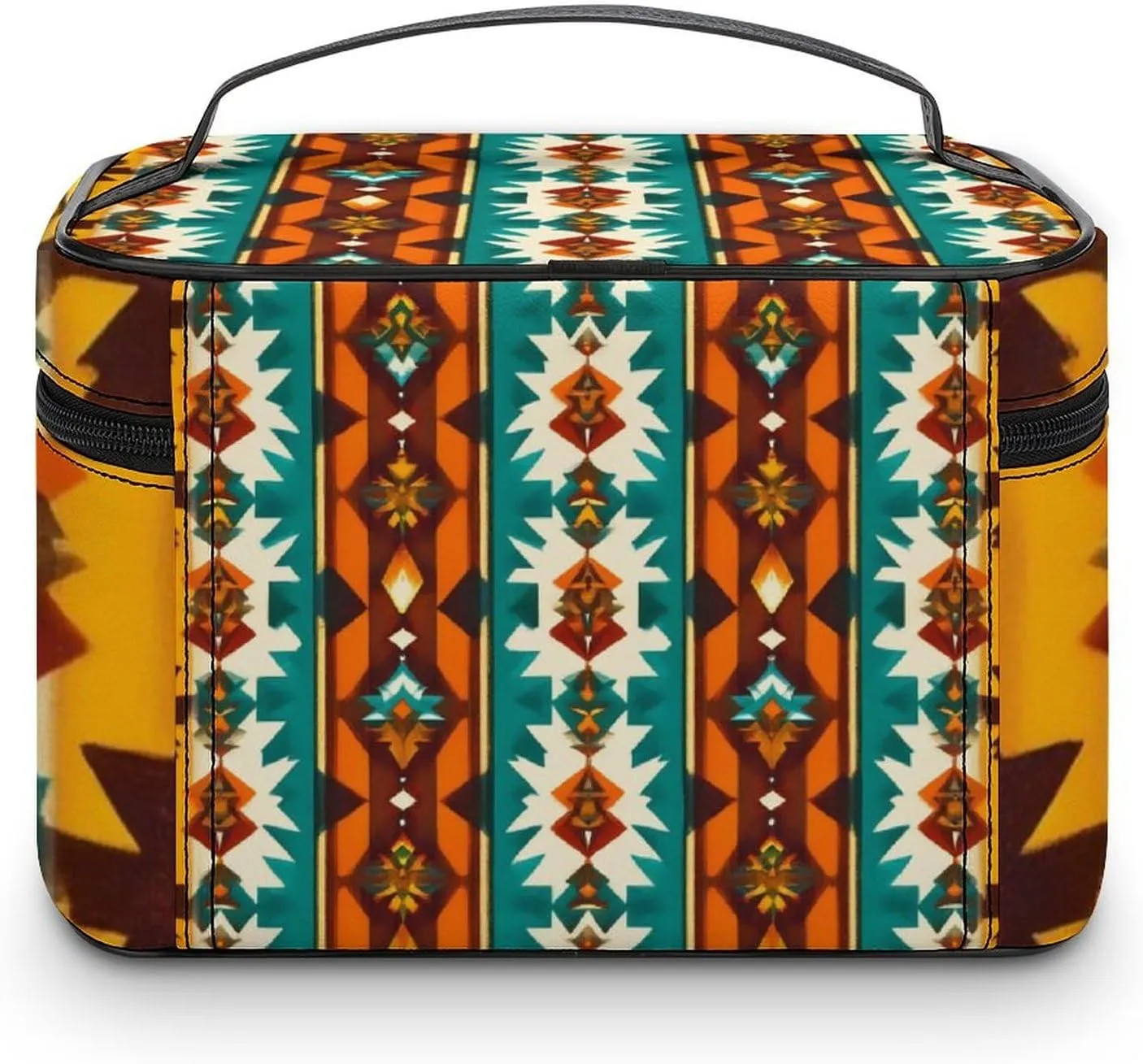 Women's Large Makeup Bag, Portable Cosmetic Brush Bags Indiana Western Southwest Ethnic Tribal Navajo Makeup Organizer Case Travel Toiletry Accessories